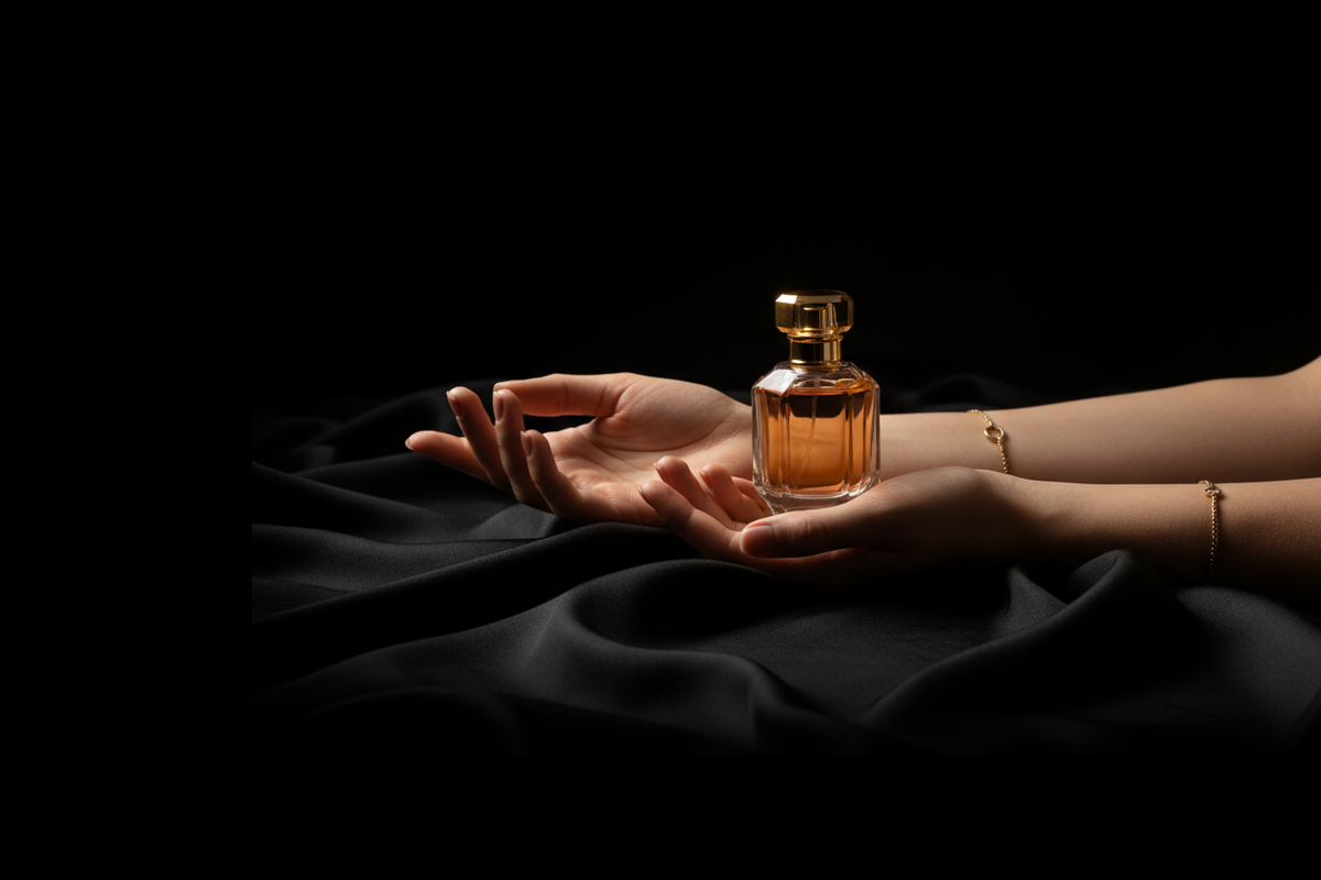 Flacon de parfum illustrant l’évolution d’une fragrance sur la peau
