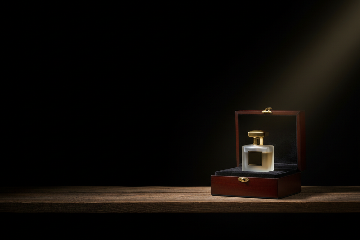 Flacon de parfum conservé pendant sa période de repos après réception