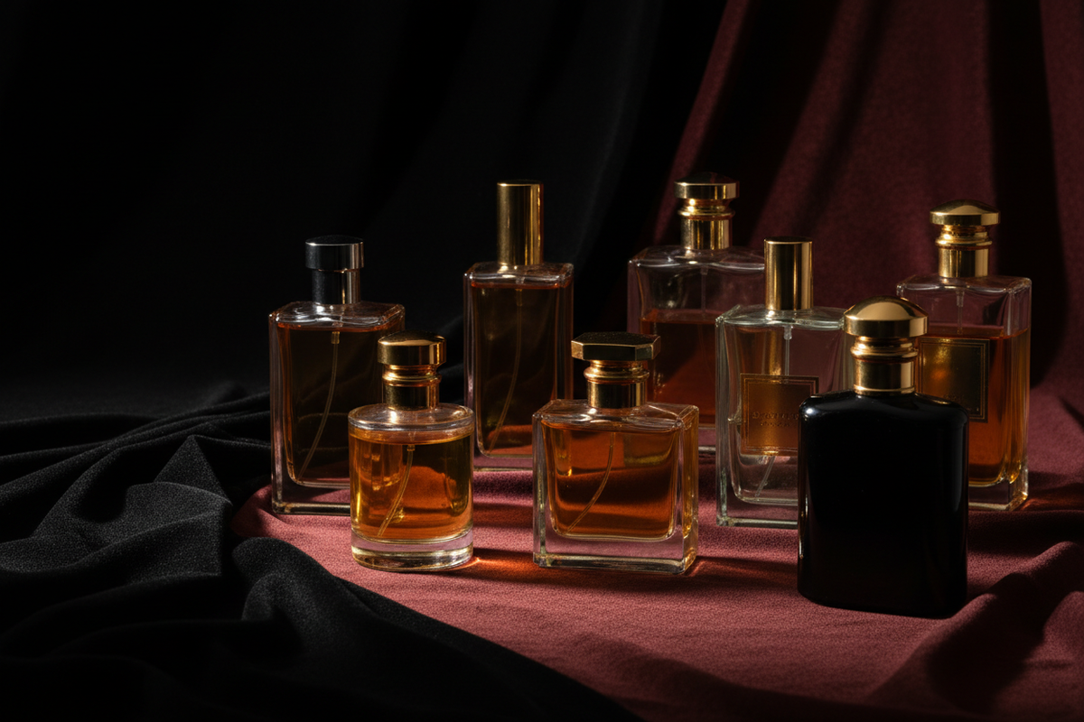 Sélection de flacons illustrant différentes marques de parfums arabes