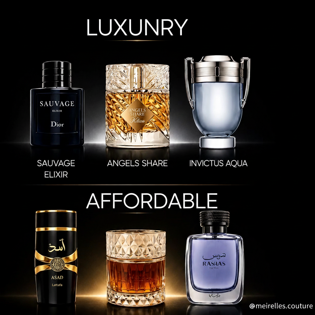 Comparaison de Lattafa Asad, Sharaf Blend et Rasasi Hawas avec trois parfums de référence