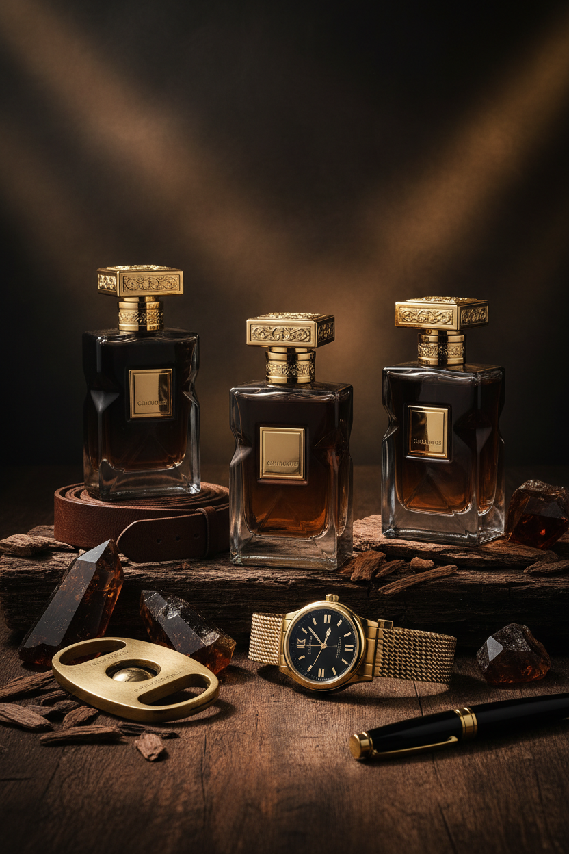 Flacon de parfum oriental masculin présenté comme idée de premier cadeau