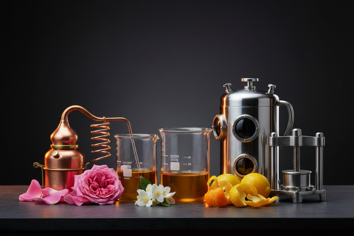 Les méthodes d’extraction en parfumerie : distillation, solvants, CO₂ et expression