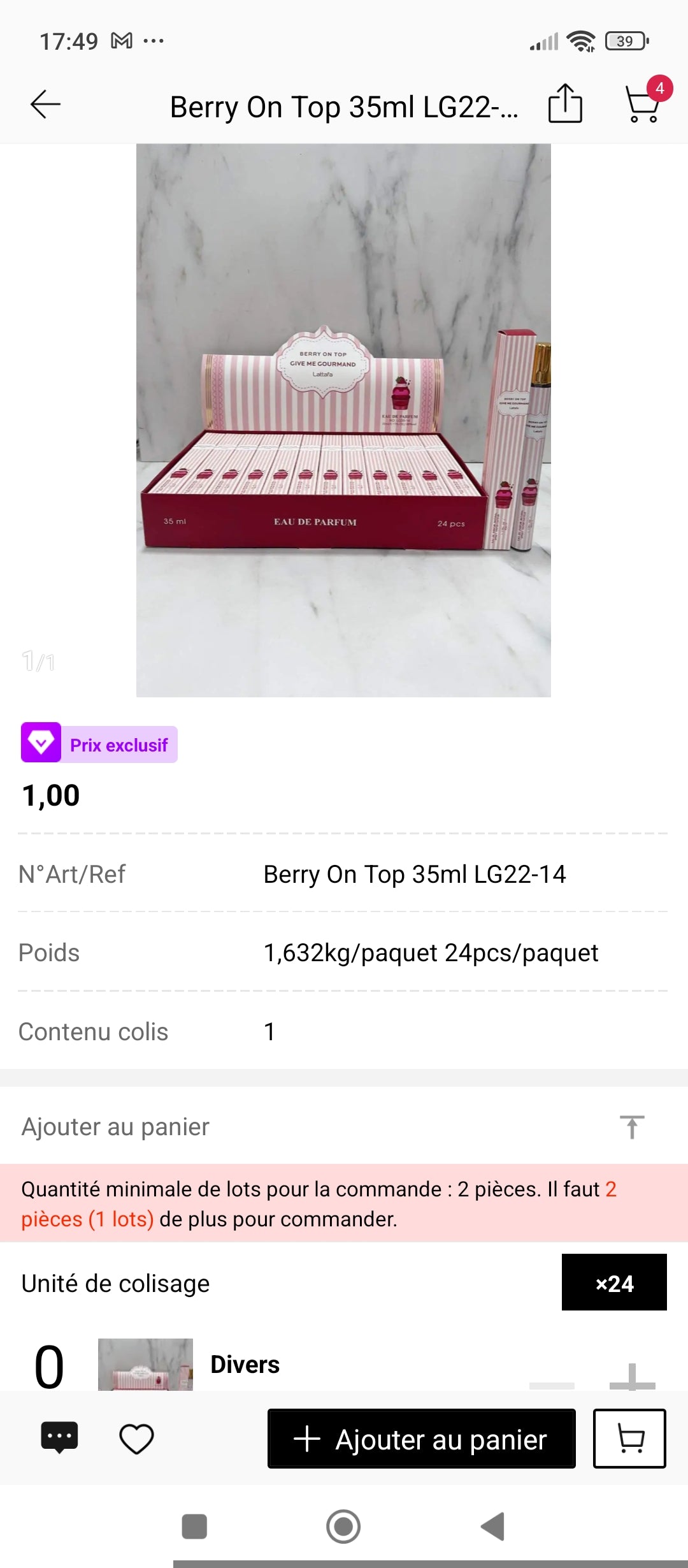 Berry On Top Give Me Gourmand Lattafa 35ml – présentation boîte complète 24 pièces