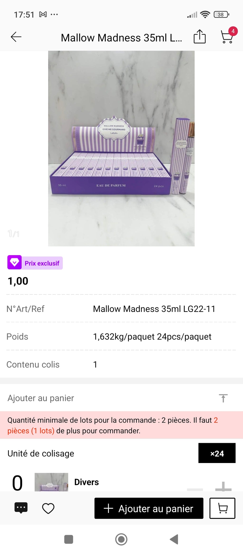 Mallow Madness Give Me Gourmand Lattafa 35ml – présentation boîte complète 24 pièces