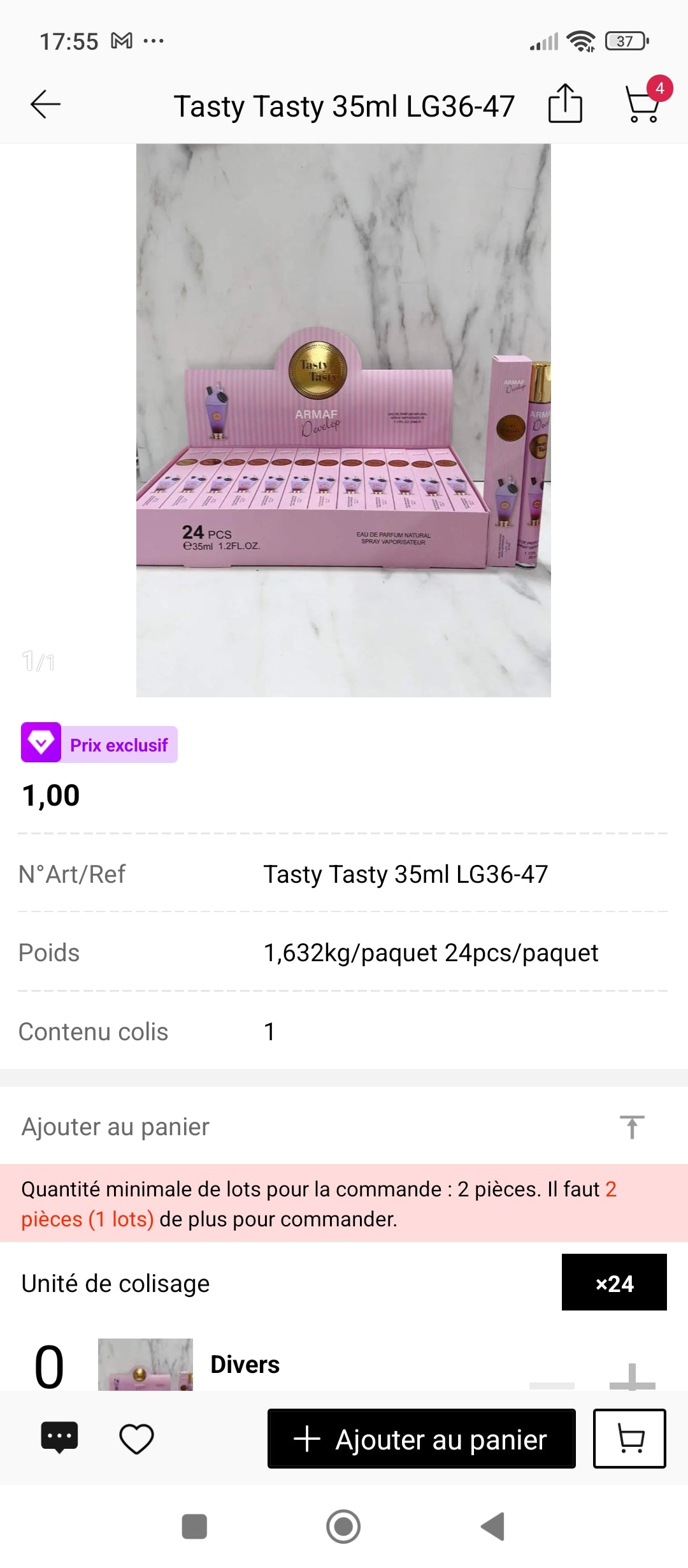 Tasty Tasty Armaf 35ml – présentation boîte complète 24 pièces