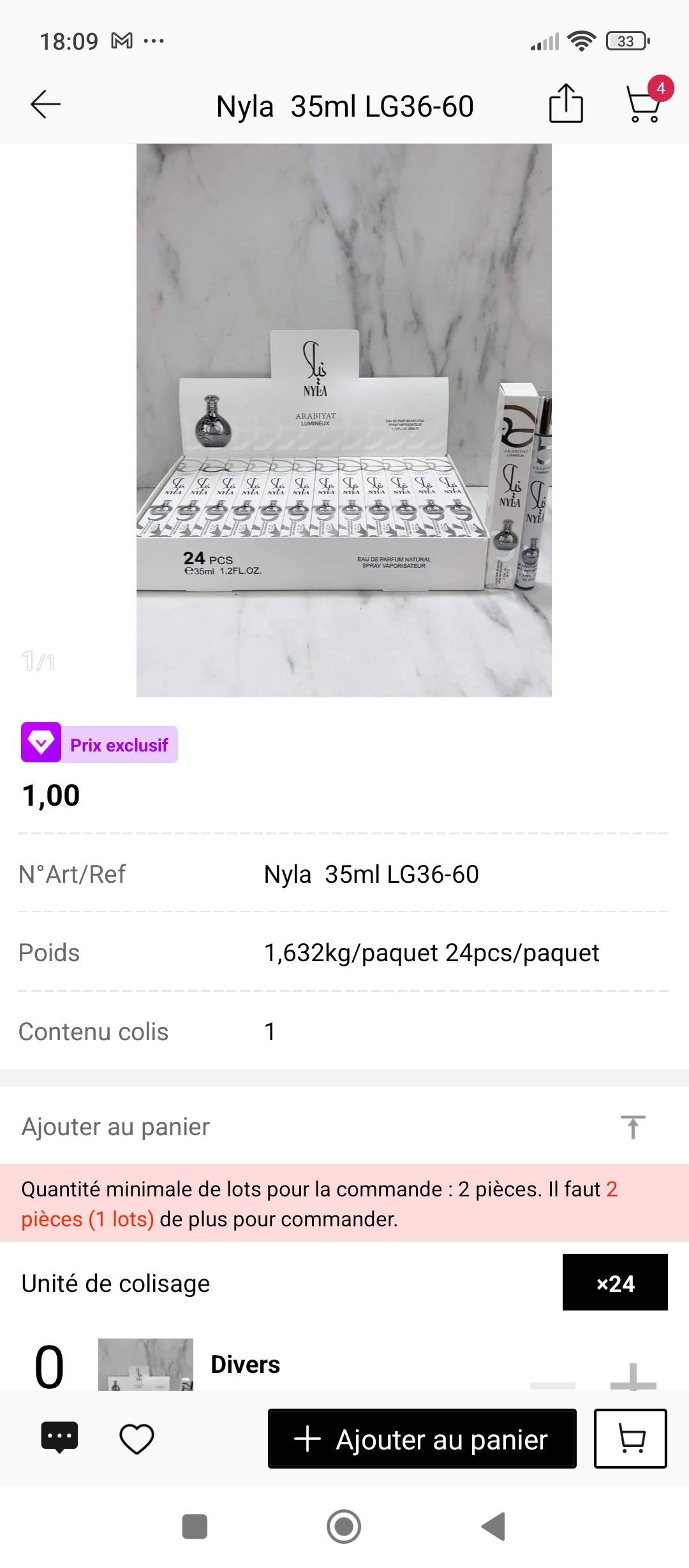 Nyla Ajmal 35ml – présentation boîte complète 24 pièces