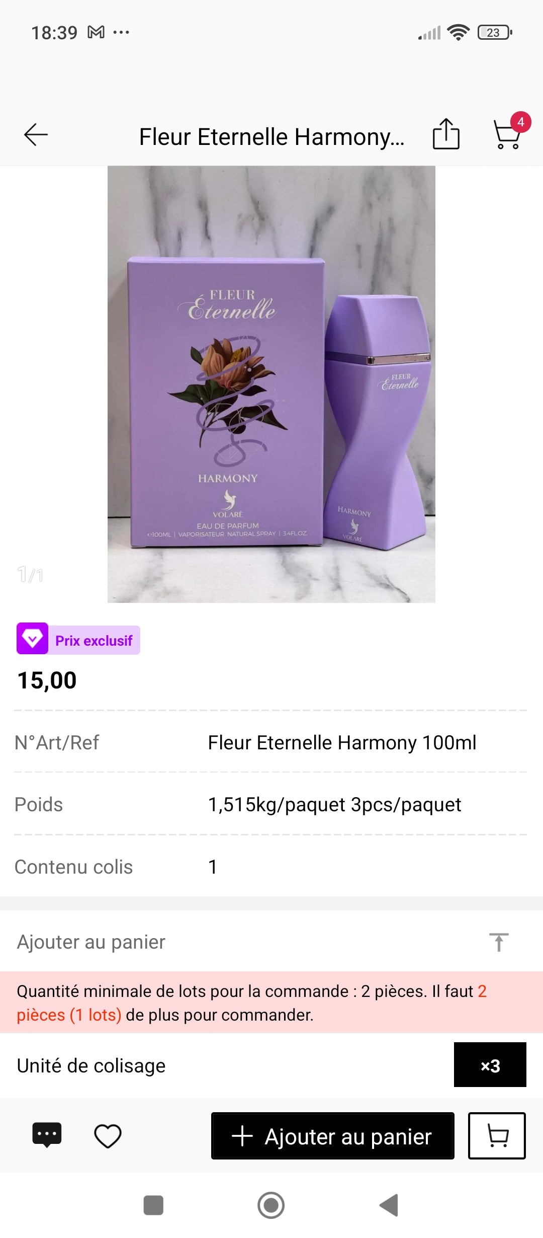 Fleur Éternelle Harmony Youme 100ml – flacon et écrin violet floral