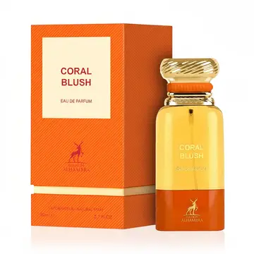 Maison Alhambra Coral Blush EDP 80ml – flacon corail doré bouchon strié or coffret orange satiné étiquette crème