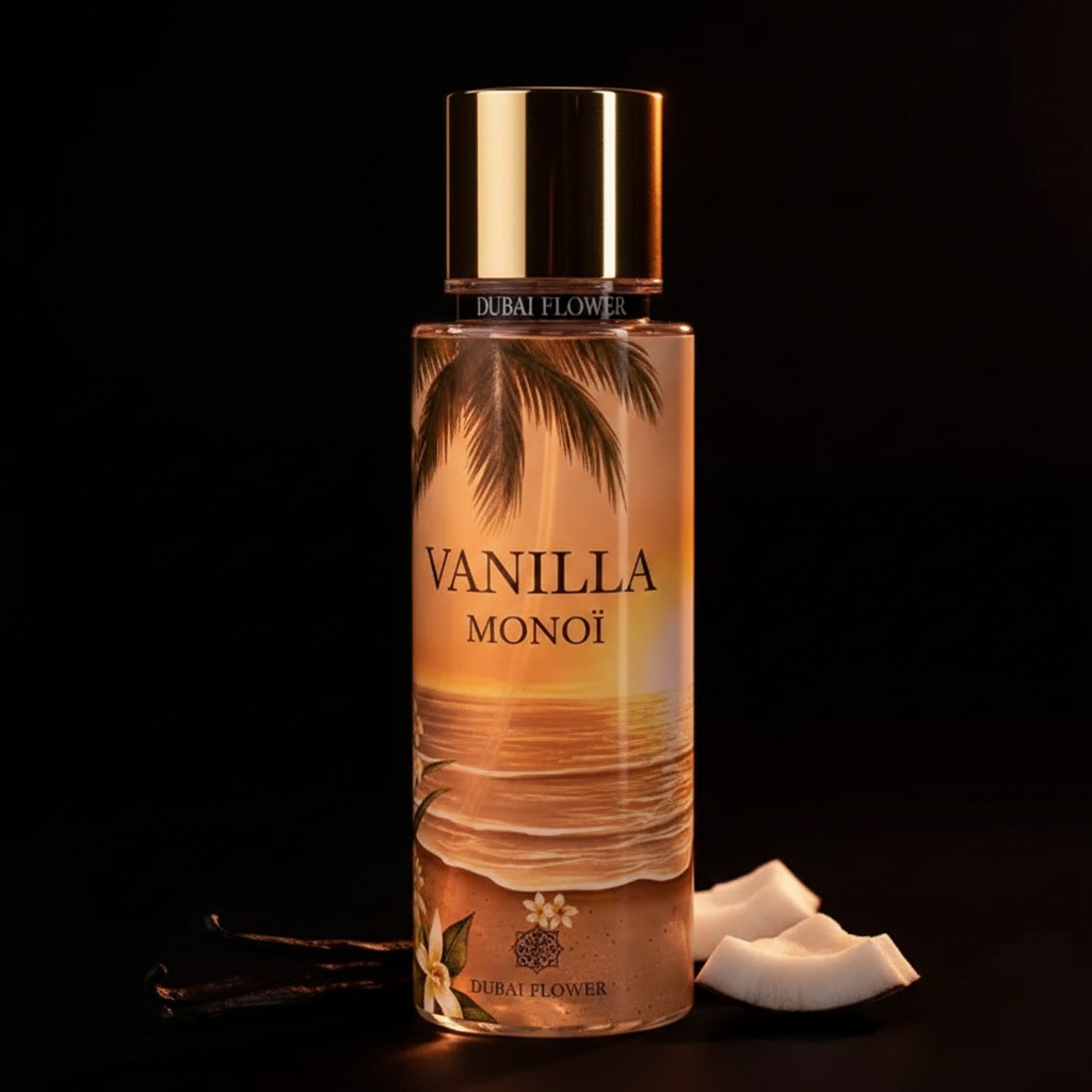 Brume Vanilla Monoï Dubai Flower photo luxe fond sombre
