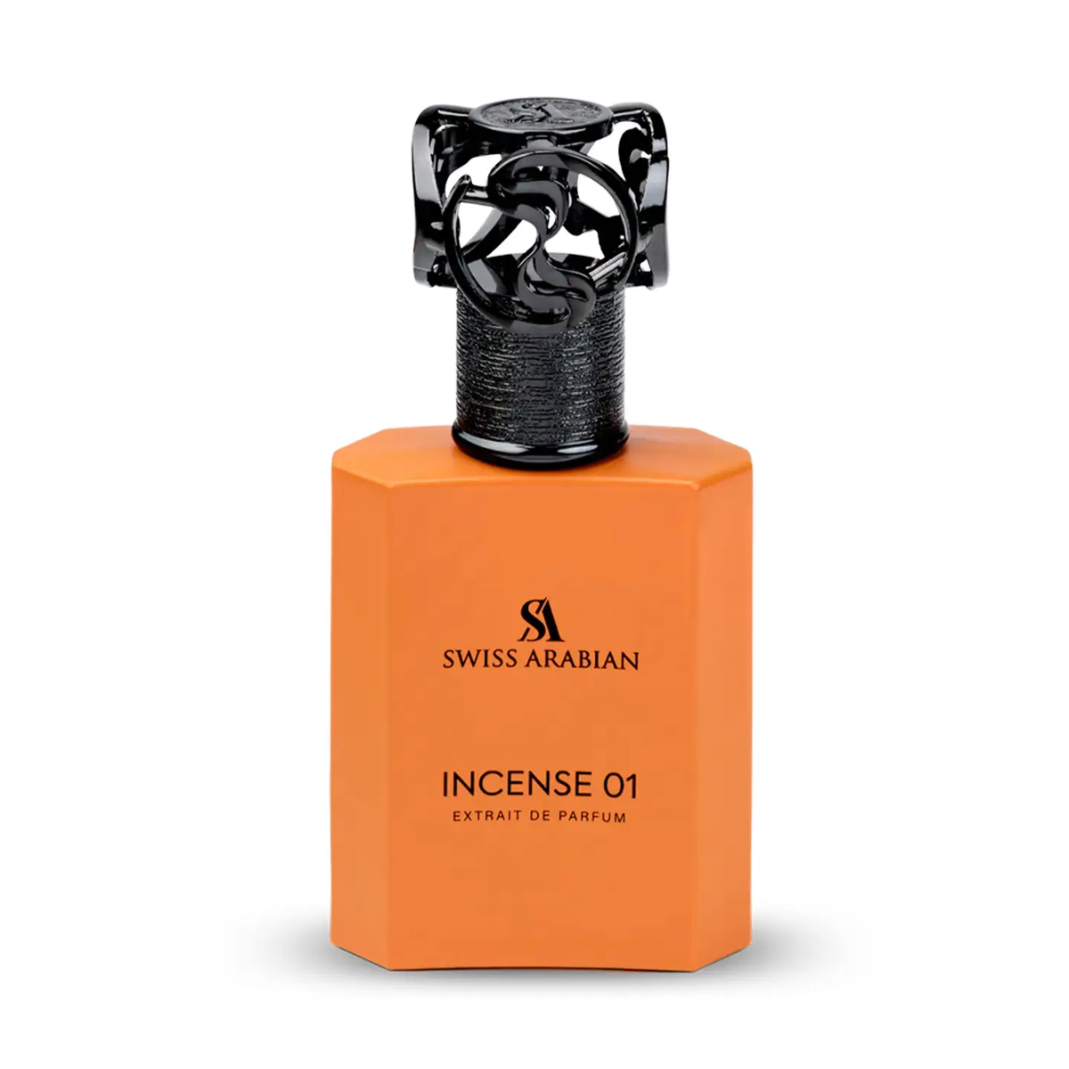 Swiss Arabian Incense 01 Extrait de Parfum 50ml – encens oud ambré unisexe flacon orange hexagonal bouchon arabesque noir