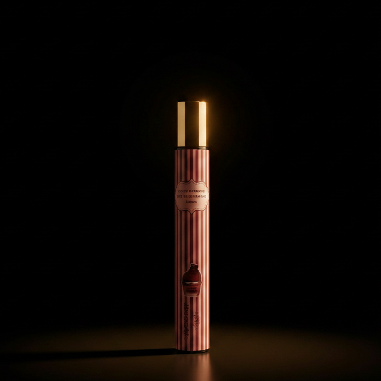 Choco Overdose Give Me Gourmand Lattafa Eau de Parfum 35ml flacon stylo rayures roses et bordeaux