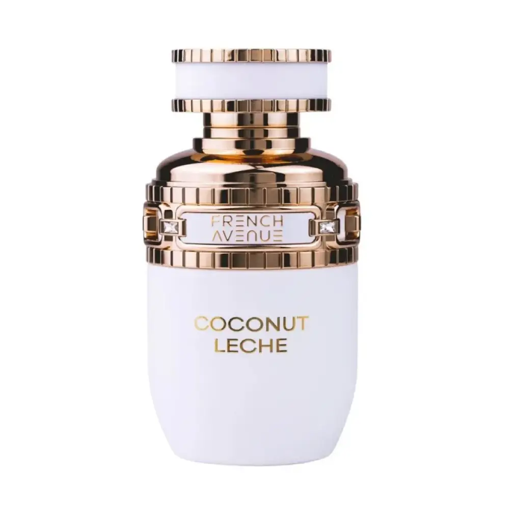 French Avenue Coconut Leche EDP 100ml – flacon blanc laqué ceinture dorée art déco cristaux bouchon blanc or