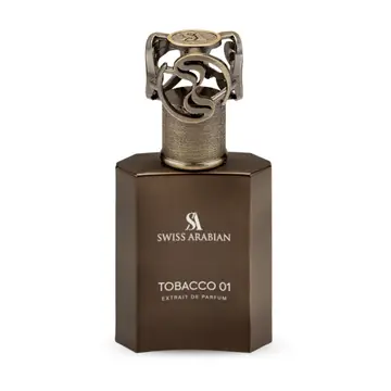 Swiss Arabian Tobacco 01 Extrait de Parfum 50ml – tabac boisé oud cuir unisexe flacon hexagonal brun bouchon arabesque argenté