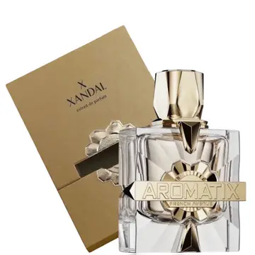 French Avenue Aromatix X Xandal EDP 100ml – flacon cristal carré armure dorée géométrique bouchon facetté or coffret kraft doré
