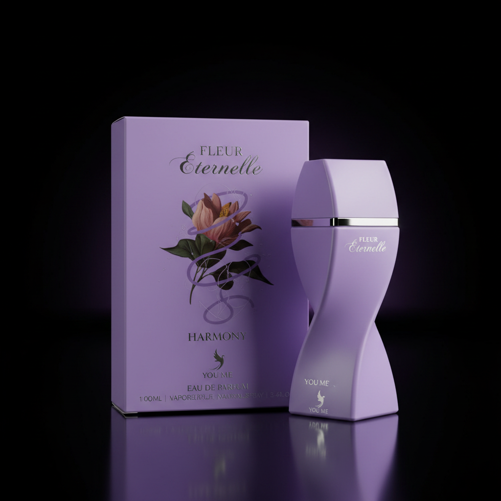 Fleur Éternelle Harmony Youme Eau de Parfum 100ml flacon violet lavande géométrique torsadé