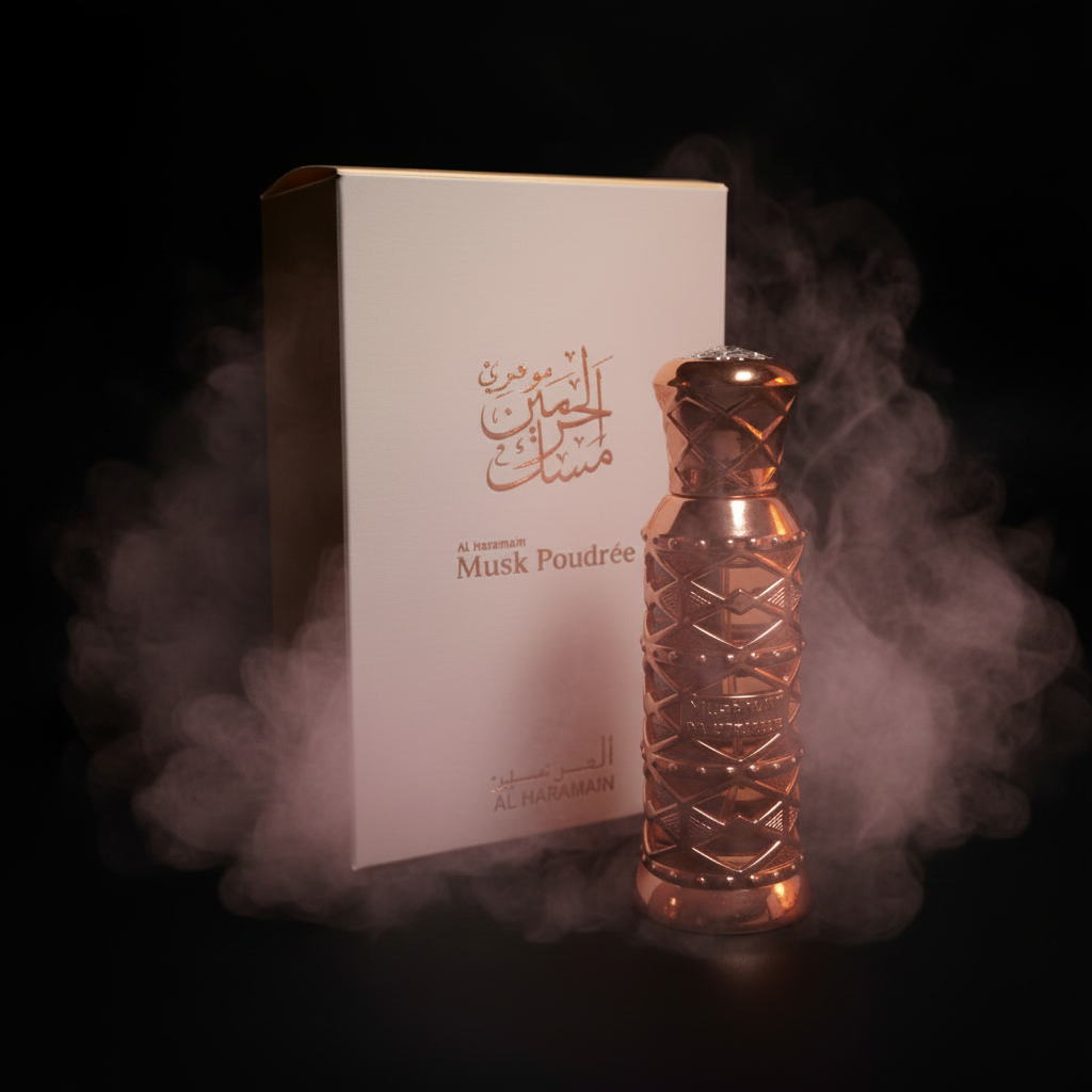 Musk Poudrée Al Haramain photo luxe fond sombre
