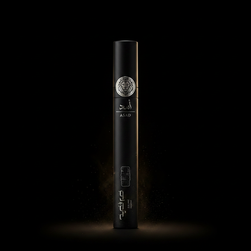 Asad Elixir Lattafa Eau de Parfum 35ml flacon stylo noir mat médaillon lion argenté