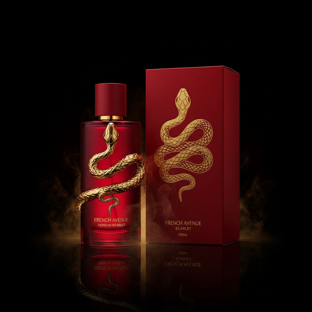 Veneno Scarlet French Avenue Eau de Parfum 100ml flacon rouge écarlate serpent doré sculpté