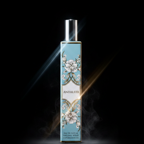 Andaleeb Lattafa Eau de Parfum 35ml flacon stylo bleu ciel et blanc illustration florale