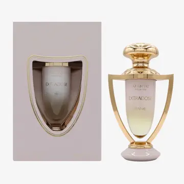 Arabiyat Prestige Extradose Femme EDP 100ml – flacon trophée blanc armature bouclier dorée bouchon champignon guilloché coffret beige rosé