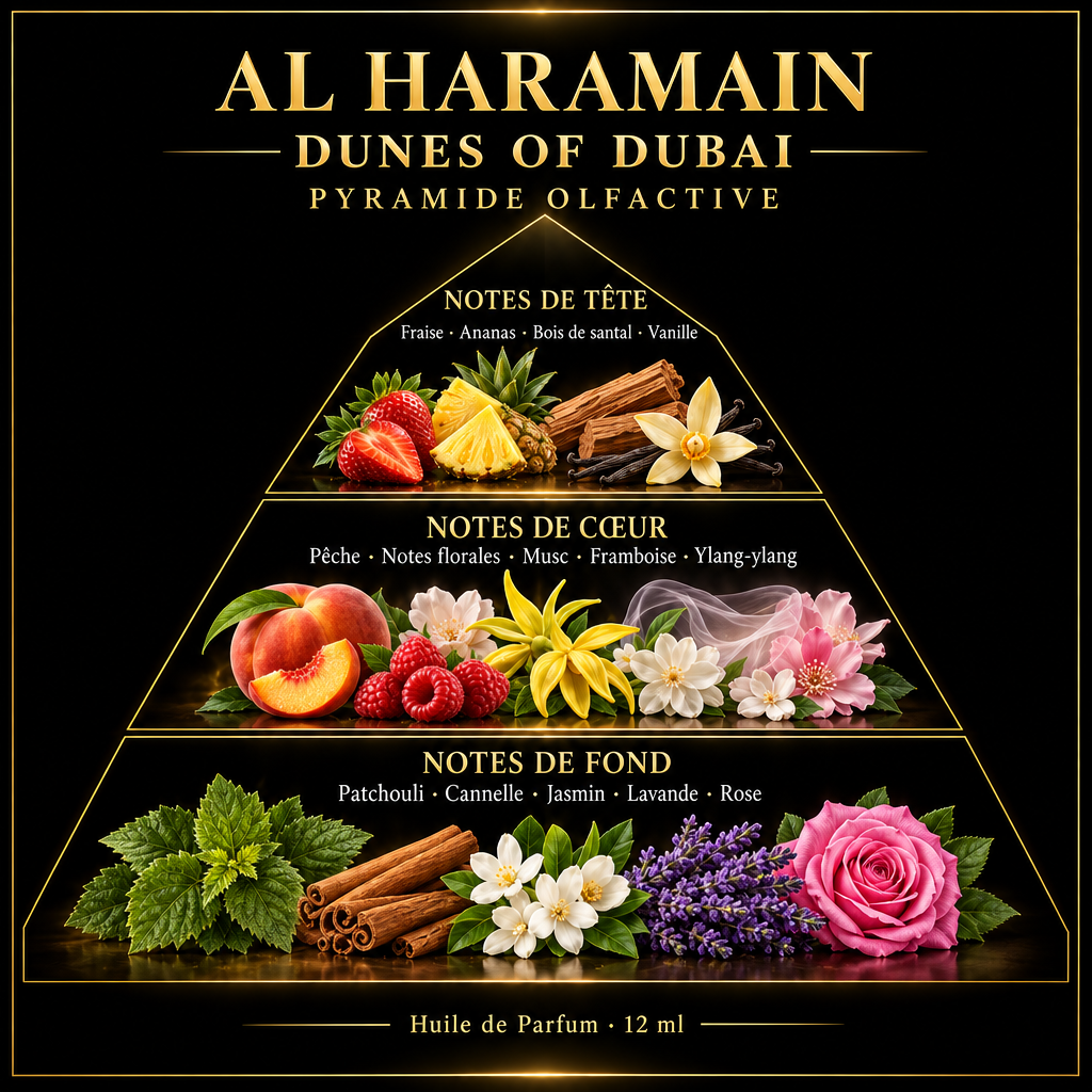 Pyramide olfactive de Al Haramain Dunes of Dubai – notes de tête, de cœur et de fond